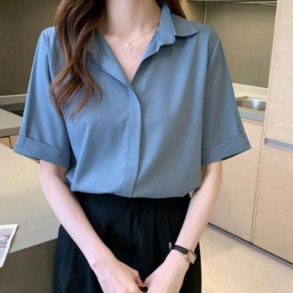 여성 여름 반팔 카라 블라우스 셔츠 직장인 3색