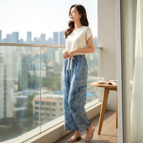 제니아 여름 리본 패턴 와이드 쿨바지 SD-260626