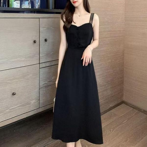 여성롱원피스 스커트 여성 나시 블랙벨 민소매 롱원피스 롱 민소매원피스 슬림 치마 원피스 여름