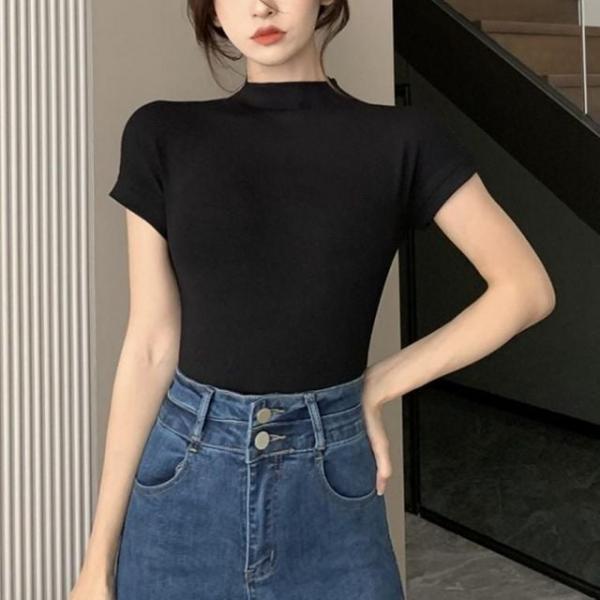 여성반팔티 이너 여성반팔티셔츠 반목 반팔티 상의 모크넥 3컬러 여성 여름 여름티셔츠 자켓 여자반팔티