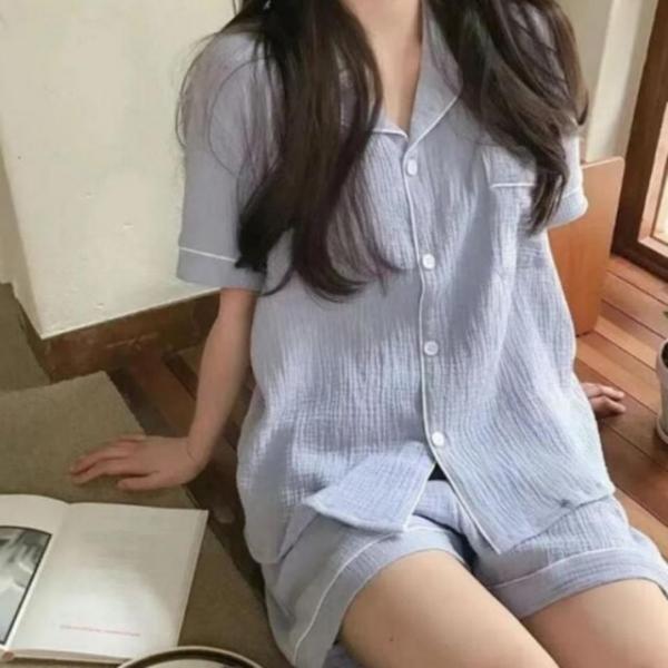 상하 여성 파스텔 반팔 베이직 홈웨어 여름 잠옷 세트