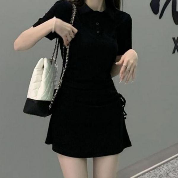 여름 셔링 원피스 반팔 미니 슬림핏 카라 캐주얼