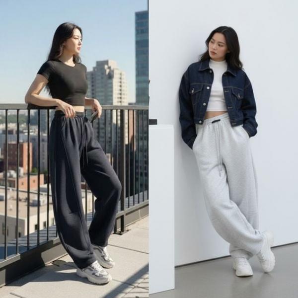 봄 여름 커브드팬츠 밴딩 와이드 트레이닝 바지 통바지