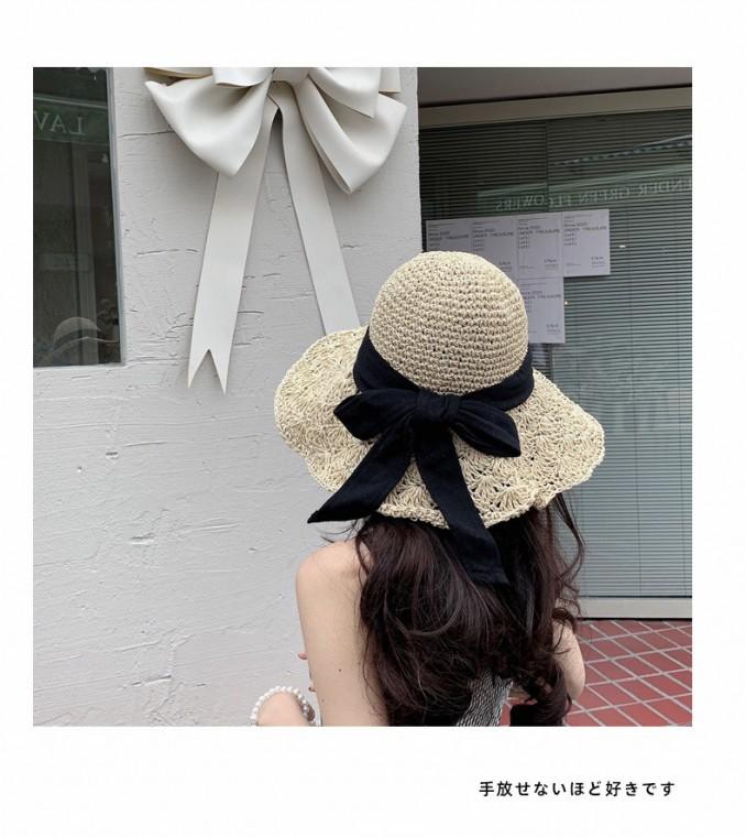 블랙 리본 라탄 왕골 밀짚 여름 챙 넓은 햇빛 모자 버킷햇 동남아 해외여행 여름 자외선차단 제주도 소품샵