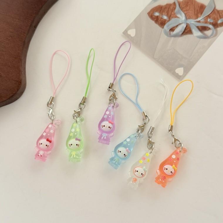 고양이 KT 테루테루 야광 키링 고양이 동물 애니멀 귀여운 목걸이 가방 열쇠고리