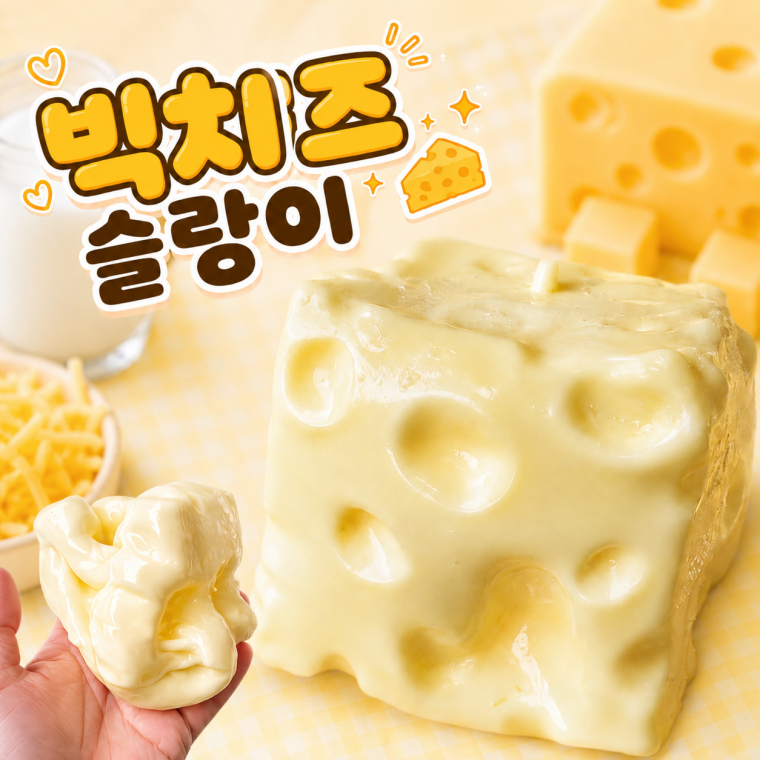 [바삭 쫀득] DOKI 빅 치즈 슬랑이 말랑이 스퀴시 꾸덕 슬라임 스트레스볼 바세린 7cm