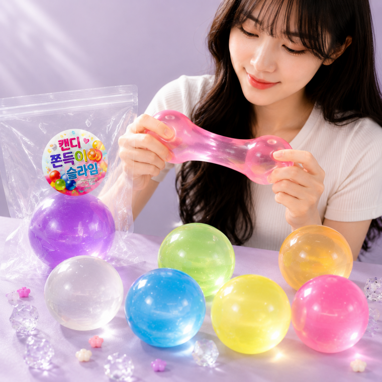 캔디 쫀득이 슬랑이 말랑이 스트레스해소 인싸템 ASMR 손 장난감 어른 찐득이 지퍼팩