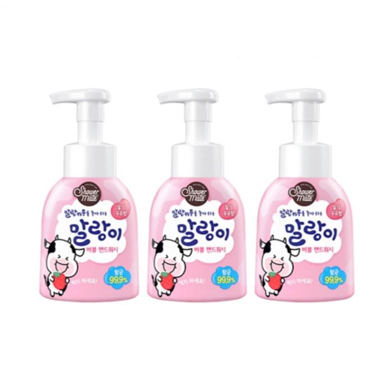 말랑이 버블 핸드 워시 딸기 우유향 300ml 용기 3개입 카우 핸드솝 펌프 애경 산업