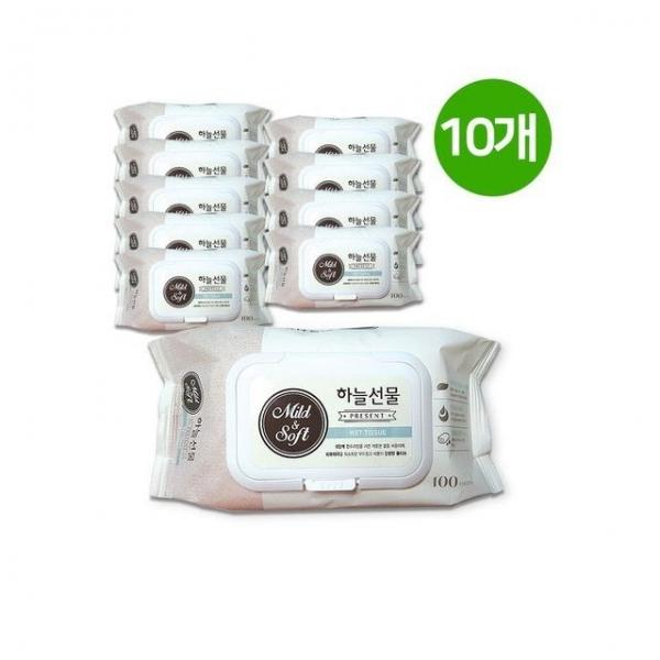 하늘선물 물티슈 (100매 캡형) 10개 아기물티슈