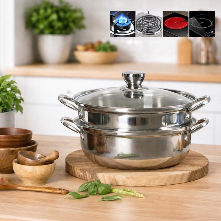 맘앤맘 올스텐 2단 찜기 28cm 인덕션겸용 스테인리스 냄비 스텐 찜솥