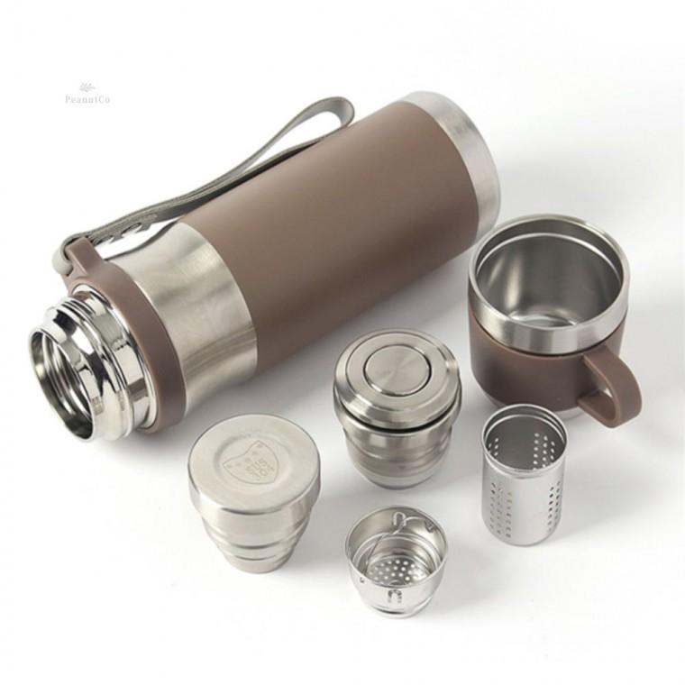 차우리는 물병 보온 보냉 뚜껑컵 물통 500ml 브라운 휴대용스텐물병 휴대용보온병 보온보냉텀블러