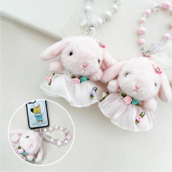 [기회공작소] 가방과 핸드폰 어디든 찰떡궁합 토끼인형 비즈 핸드폰스트랩 키링 열쇠고리 키홀더 가방고리