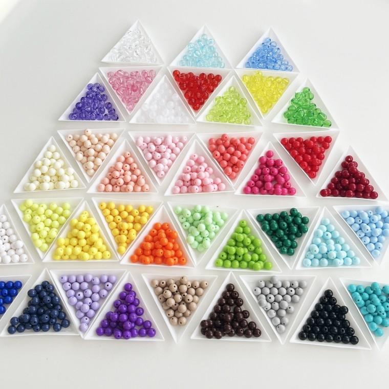 최다색상 100개 아크릴 비즈 비즈발 공예 재료 만들기 DIY 8mm 38색 원형 컬러 구슬발 키링 팔찌 배바늘