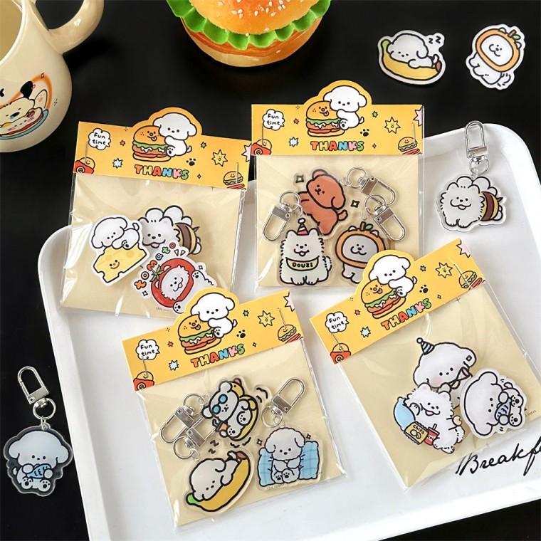 바둑이 캐릭터 브로치 set 키링 set / 아크릴 가방고리 강아지 흰둥이