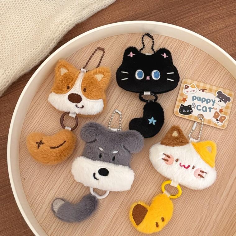 퍼피 얼굴 꼬리 키링 / 강아지 고양이 인형 걸이 가방고리 백참