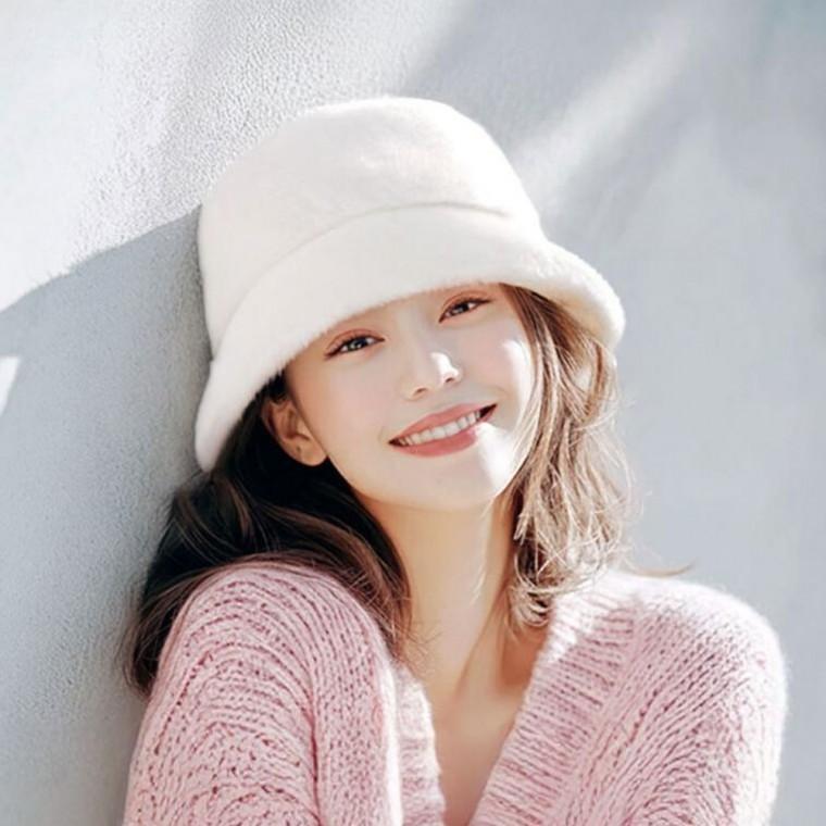 겨울여성모자 여성겨울골프모자 겨울버킷햇 방한모자 여자털모자 겨울털모자 버킷햇 화이트