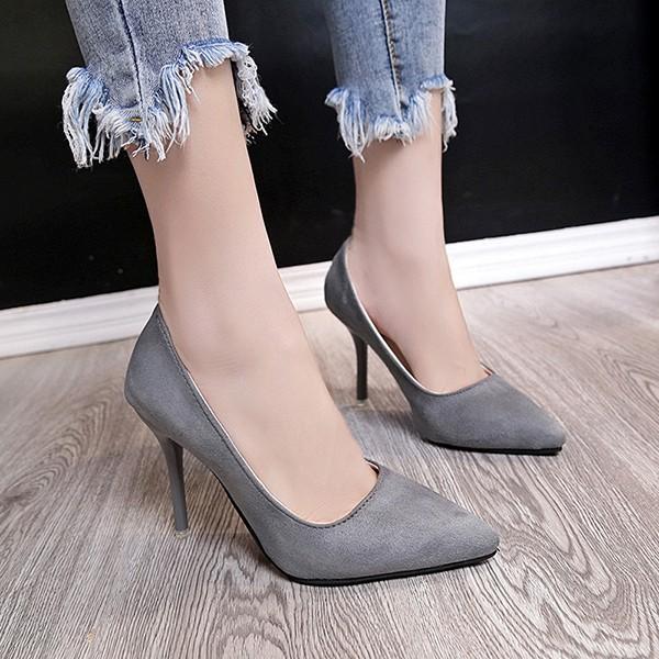 여성 데일리 스웨이드 뾰족코 펌프스 하이힐 LK3801