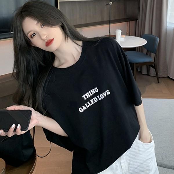 2컬러 영문 레터링 여성 심플 라운드 반팔티 LK-T18