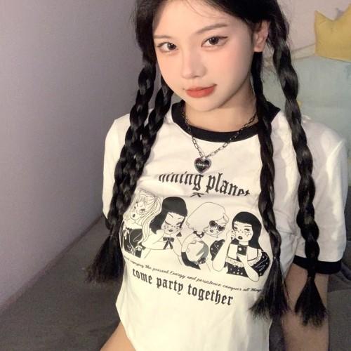 소녀 프린팅 배색 크롭티 FD-0054
