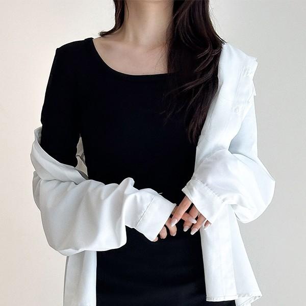 여성 무채색 3컬러 라운드넥 무지 긴팔티 LK-T008