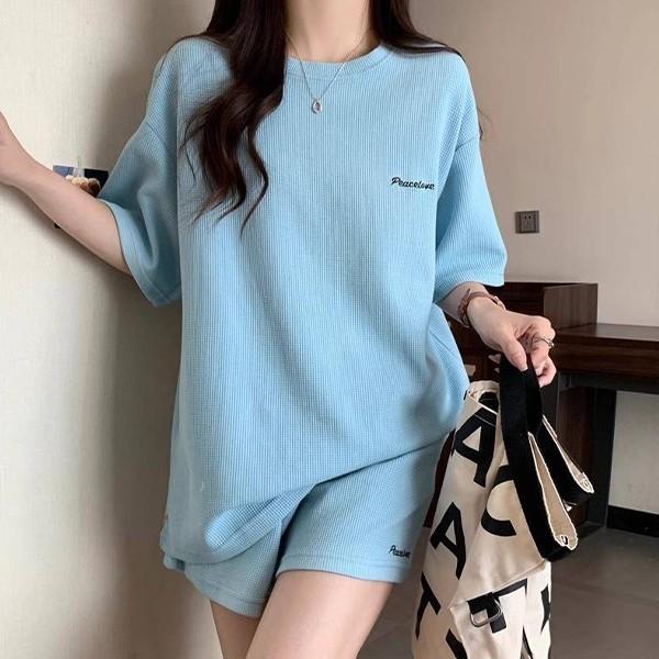 여성 3컬러 데일리 와플코튼 반팔 셋업 LK-SS22