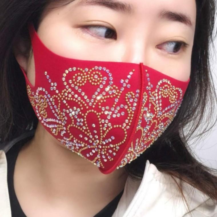 네오프랜 국산 여성 페이스 플라워 큐빅 패션 마스크