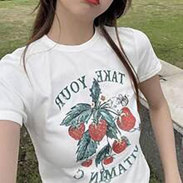 데일리 캐주얼 로고 크롭 라운드넥 티셔츠 TDR-0055