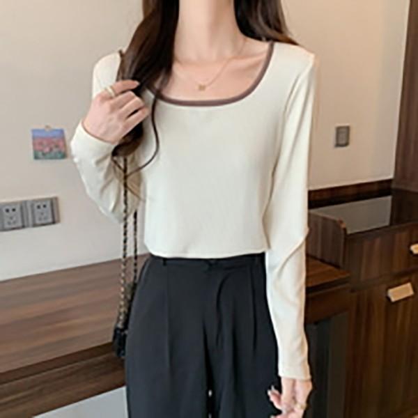 모던 심플 U넥 넥라인 배색 티셔츠 TDN-0086