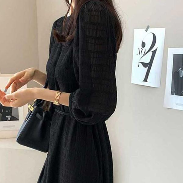 쉬폰 여름 퍼프소매 허리스트랩 원피스 TDN-0267