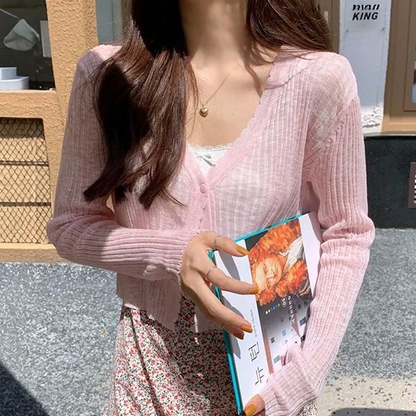 여성 5컬러 심플 시스루 웨이브 가디건 LK-G078