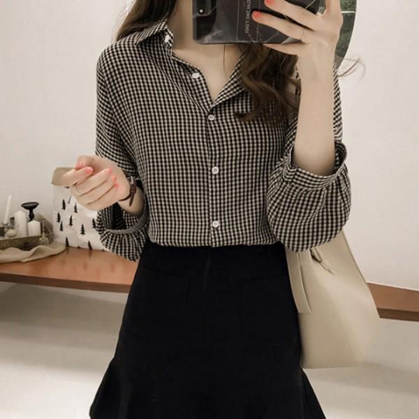 체크남방 카라셔츠 데일리룩 블라우스 LK-S004