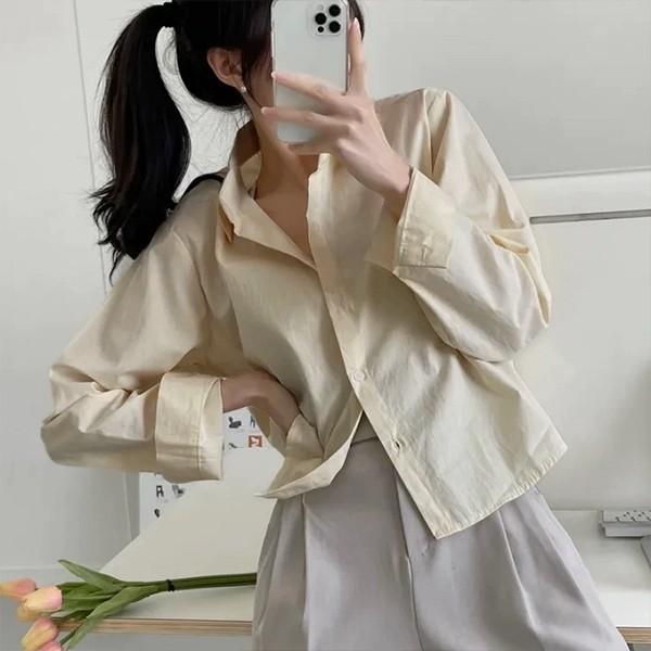 여성 2컬러 데일리 모던 미니멀 크롭 셔츠 LK-S021