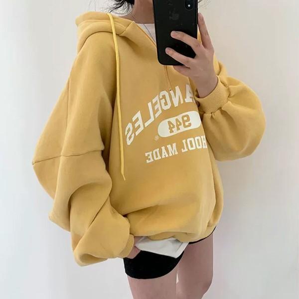 여성 2컬러 빈티지 레터링 기모 후드티 LK-T010