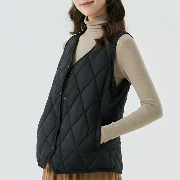 여성 데일리 엘레강스 라운드 퀼팅 조끼 WS-JP23