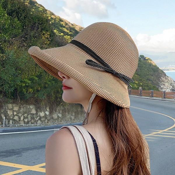 여성 리본장식 비치 데일리 밀짚모자 썬캡 HAT70