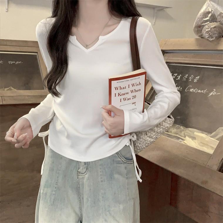 사이드 베이직 셔링 리본 긴팔 티셔츠 SSH-069