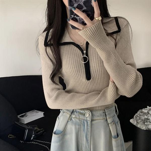 골지 여성 슬림핏 카라 반지퍼 티셔츠 SD-251181