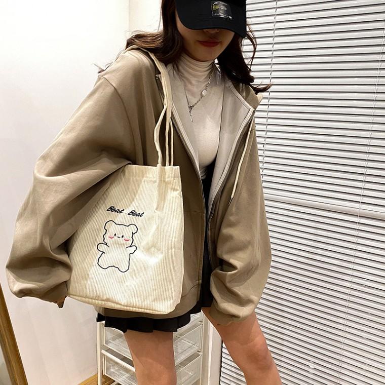 코듀로이 골덴 베어자수 에코백 숄더백 SSH-120