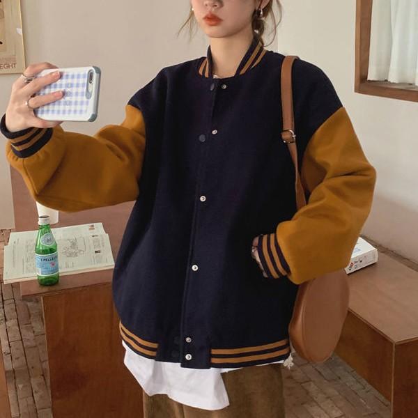 여성 아우터 데일리 배색 캐주얼 야구점퍼 LK-J023
