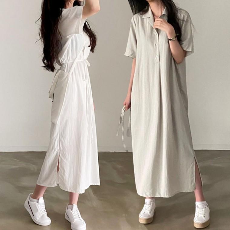 내추럴 여성 셔츠 루즈핏 롱 원피스 LED-250210
