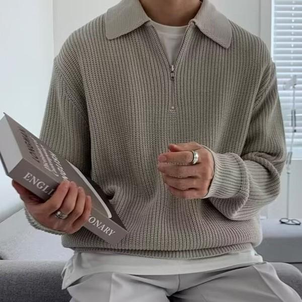 베이직 루즈핏 남성 반집업 카라 니트 긴팔티 IS-TS92