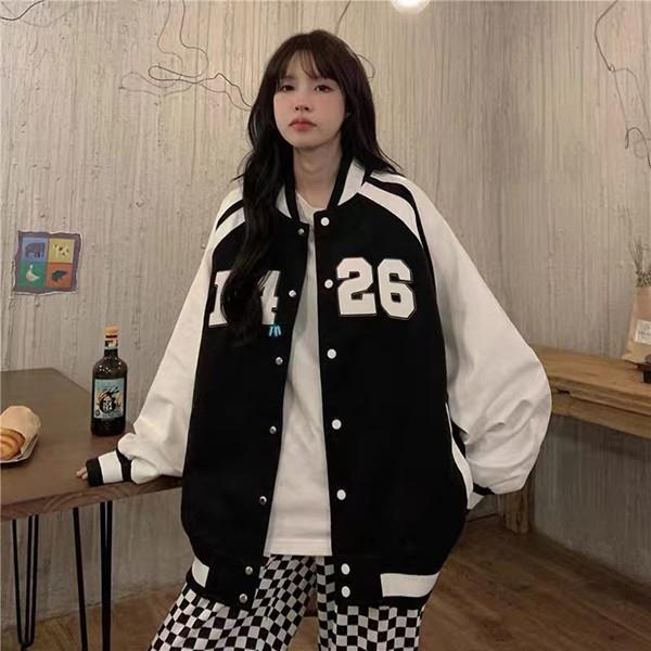 여성 데일리 배색 디자인 오버핏 야구점퍼 LK-J011
