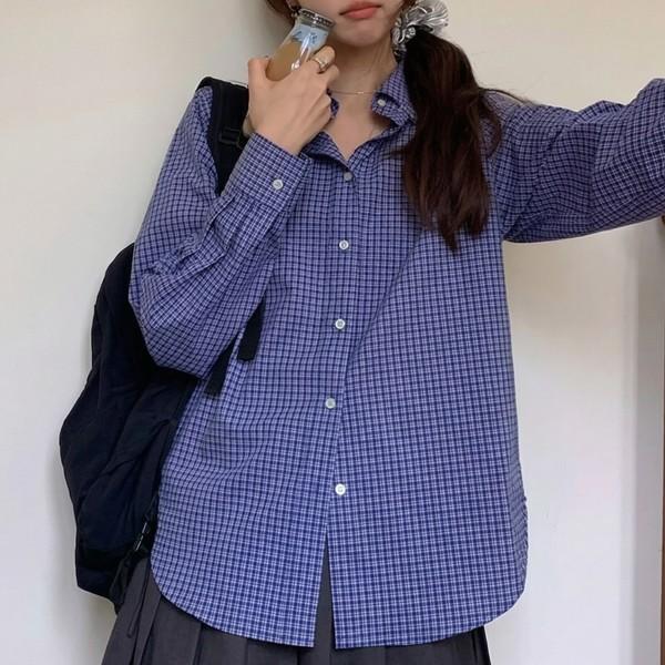 루즈핏 잔체크 모리걸 데일리 긴팔 카라 셔츠 LK-HB05