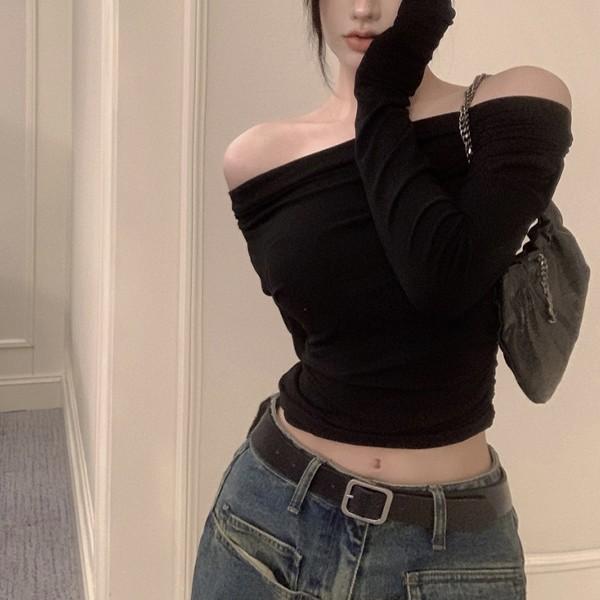 여성 데일리 슬림핏 오프숄더 긴팔 티셔츠 LK-HB01