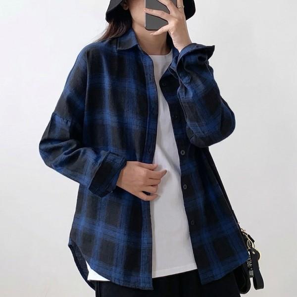 남녀공용 데일리 심플 루즈핏 긴팔 체크 셔츠 WS-ST04
