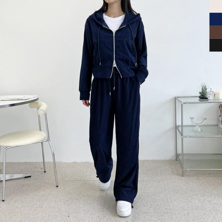 후드 코듀로이 집업 와이드 팬츠 세트 DJJ-FW1040W