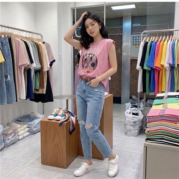 3컬러 여성 빈티지 프린팅 티셔츠 나시 SSH-243