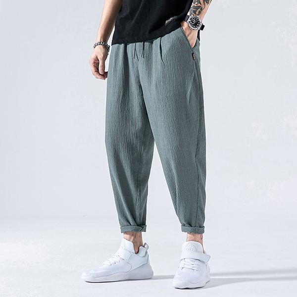 린넨 9부 남성 허리밴딩 데일리 일자팬츠 IS-PA41