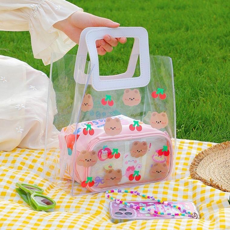 여름가방 여름 물놀이 바캉스 가방 투명 비치백 체리곰 여성 투명 비치 여름 썸머백