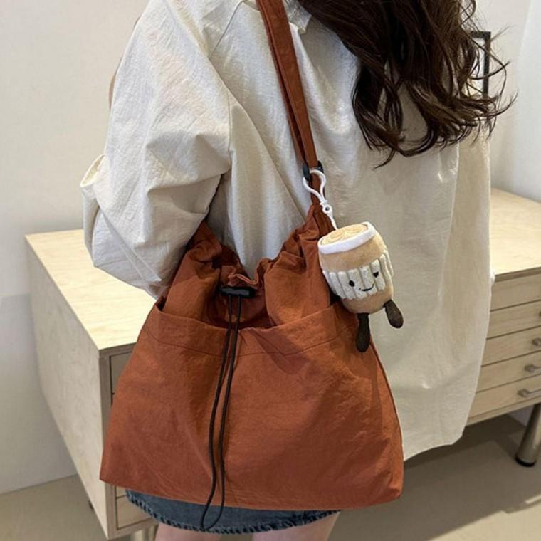 여성 데일리 나일론 복조리 백 가방 키링 set 오렌지 여름 숄더백 가벼운 복조리백
